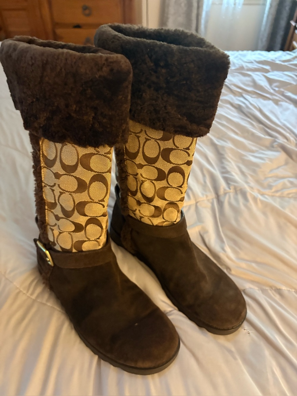 Coach DeeAnn Signature Suede and Shearling Boot